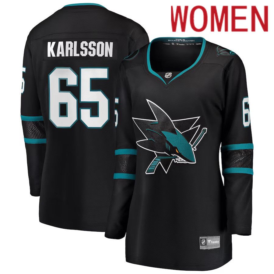Women San Jose Sharks 65 Erik Karlsson Fanatics Branded Black Home Premier Breakaway Player NHL Jersey